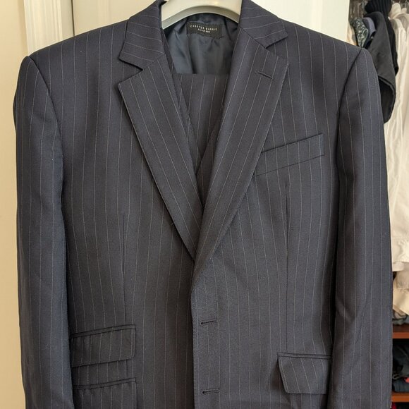 Chester Barrie Savile Row Navy Pinstripe 3-Piece Wool Full Canvas Suit US40-42 - Picture 1 of 13